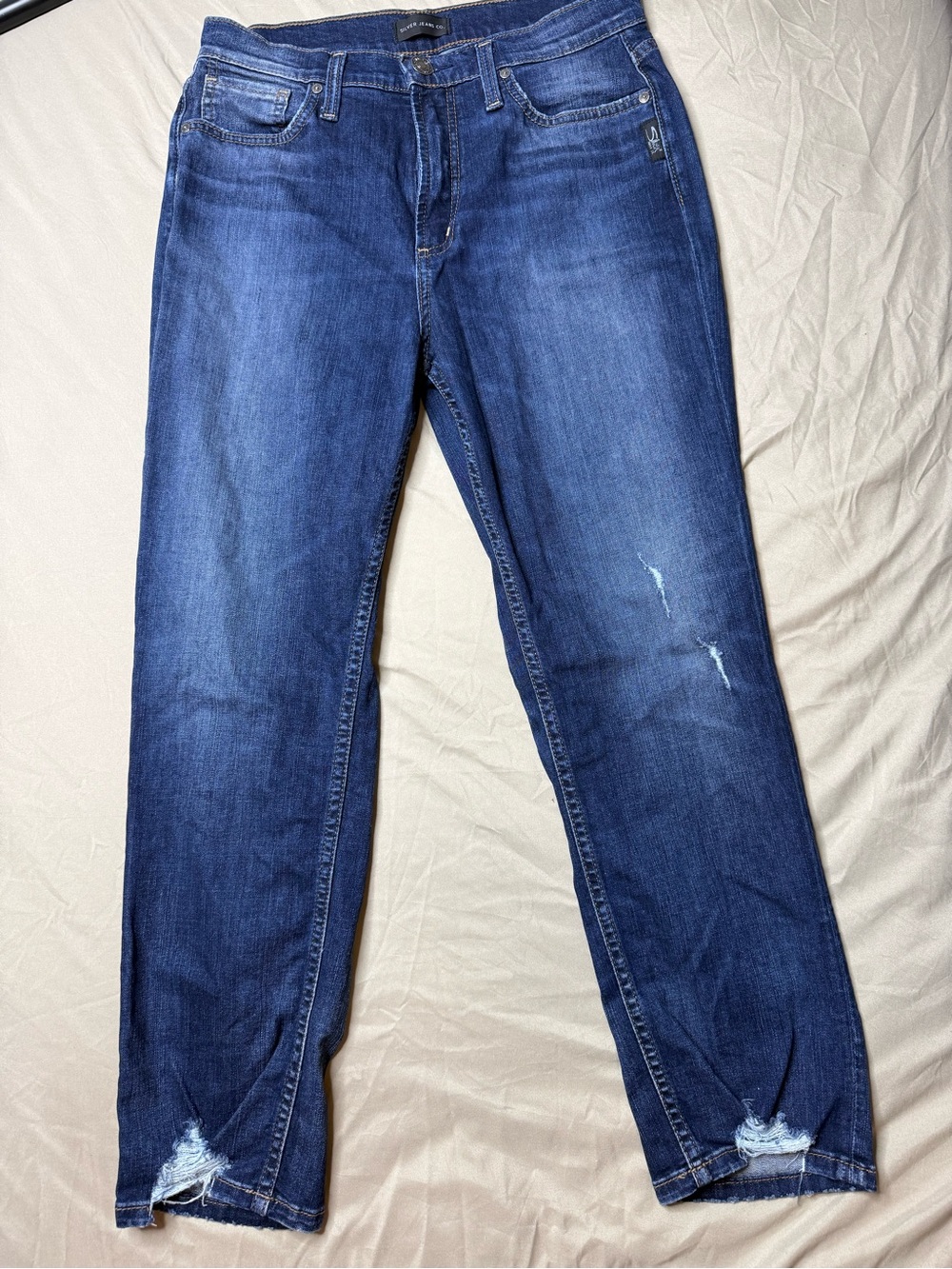Silver Calley Slim Crop Blue Distressed Straight-Leg Jeans W29/L26